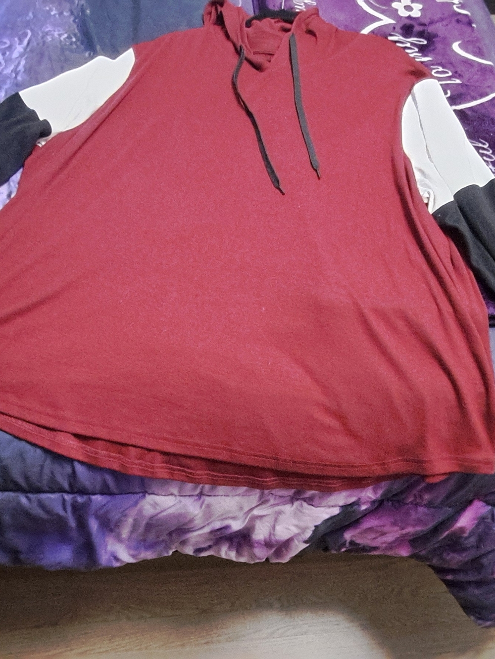 Women's Burgundy Hooded Colorblock Top